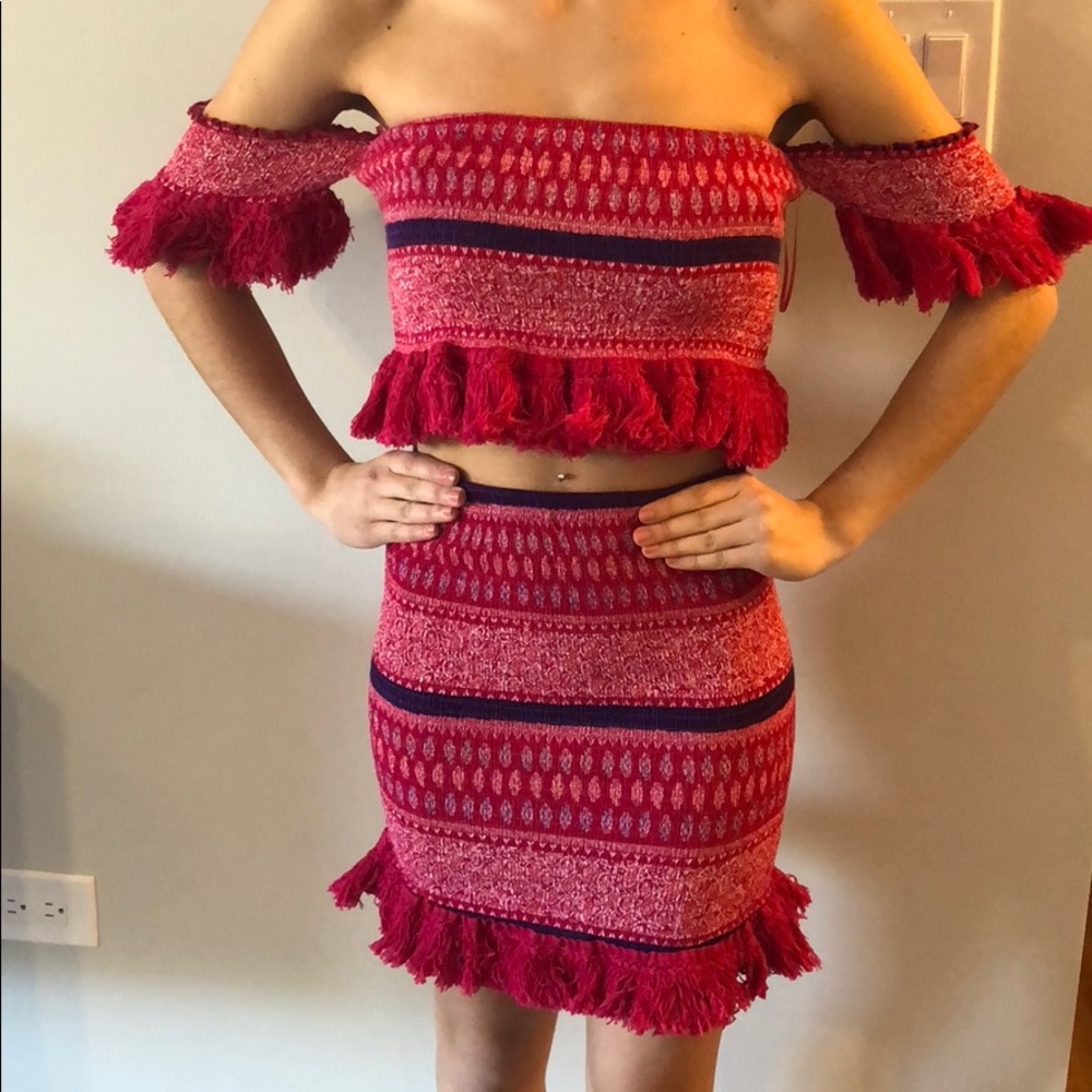 Luxxel two piece top/skirt with fringe